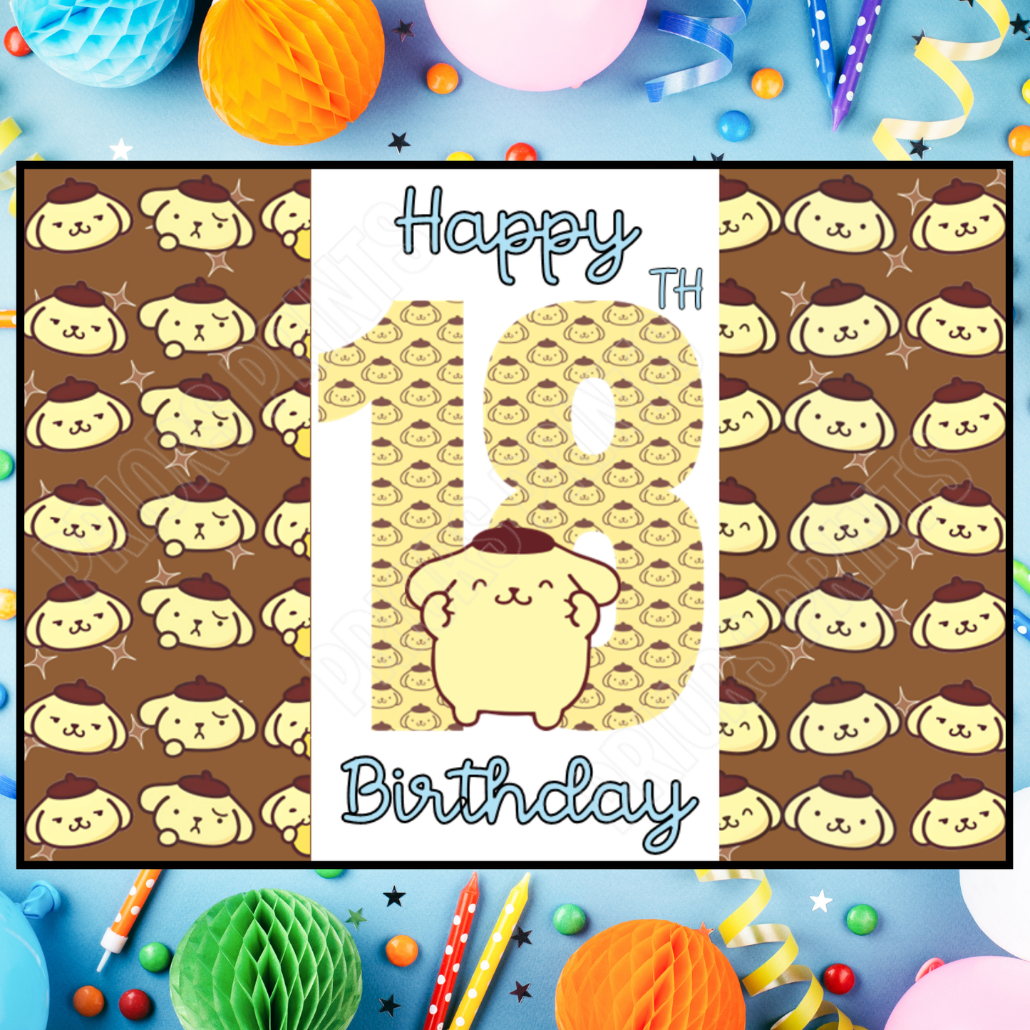 Pompompurin Birthday Chocolate Bar Wrapper with Age 5-20 Years (Matches Cards)