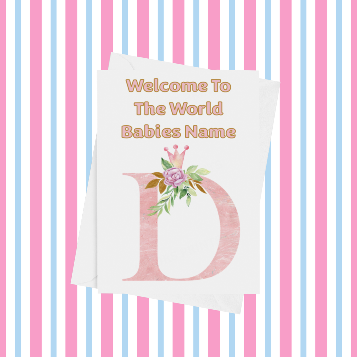 Welcome To The World Pink Crown Personalised Card for New Baby
