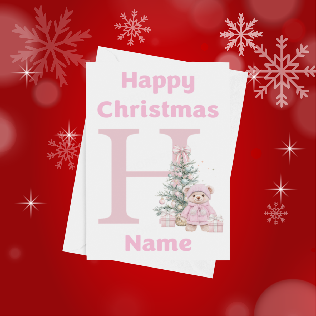 Cute Pink Bear Personalised Christmas Card