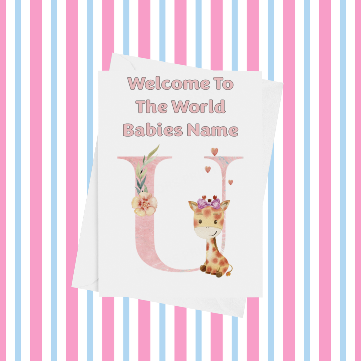 Welcome To The World Giraffe Personalised Card for New Baby in Pink