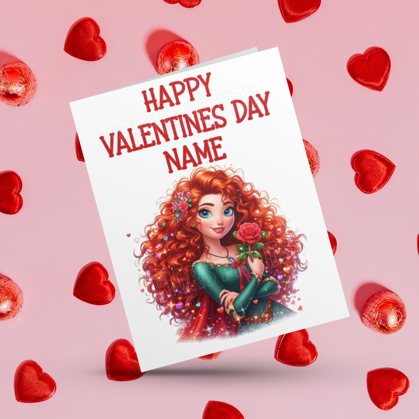 Princess Personalised Valentines Day Card  Anna  Belle  Cinderella  Merida Elsa  Jasmine  Ariel Mulan  Rapunzel  Snow White Sleeping Beauty