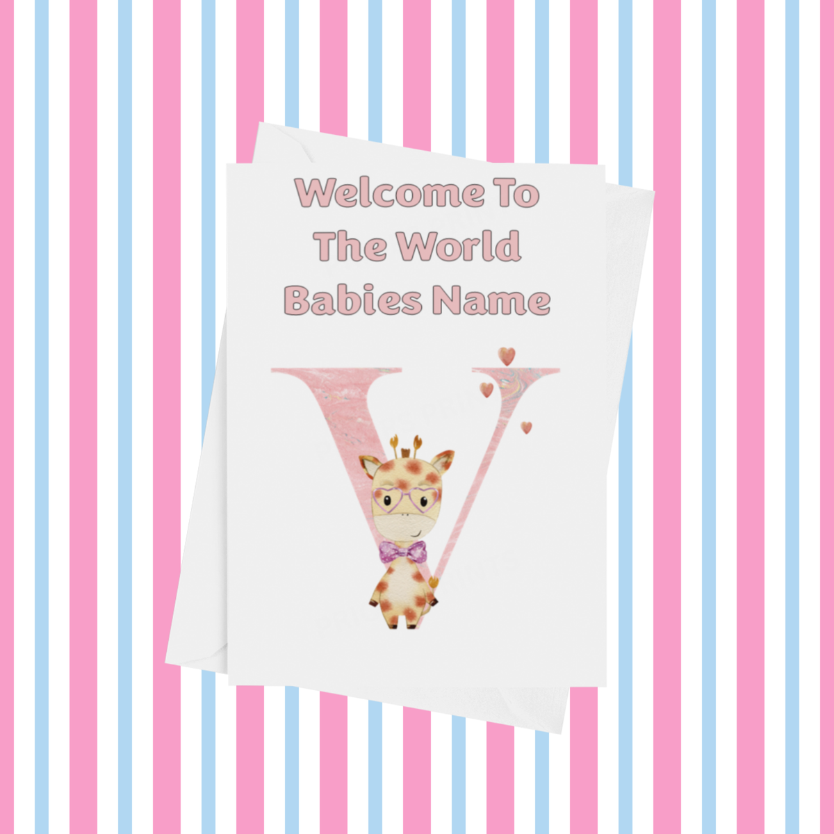 Welcome To The World Giraffe Personalised Card for New Baby in Pink