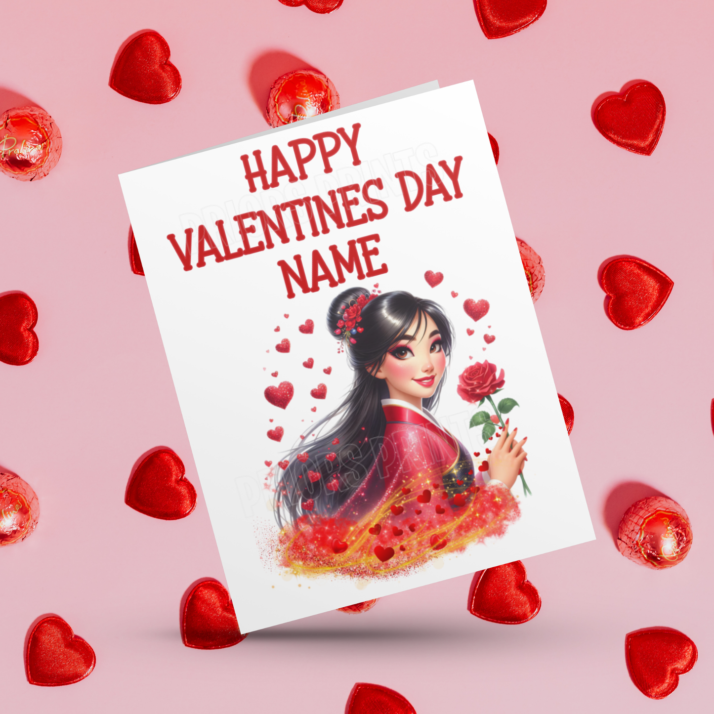 Princess Personalised Valentines Day Card  Anna  Belle  Cinderella  Merida Elsa  Jasmine  Ariel Mulan  Rapunzel  Snow White Sleeping Beauty