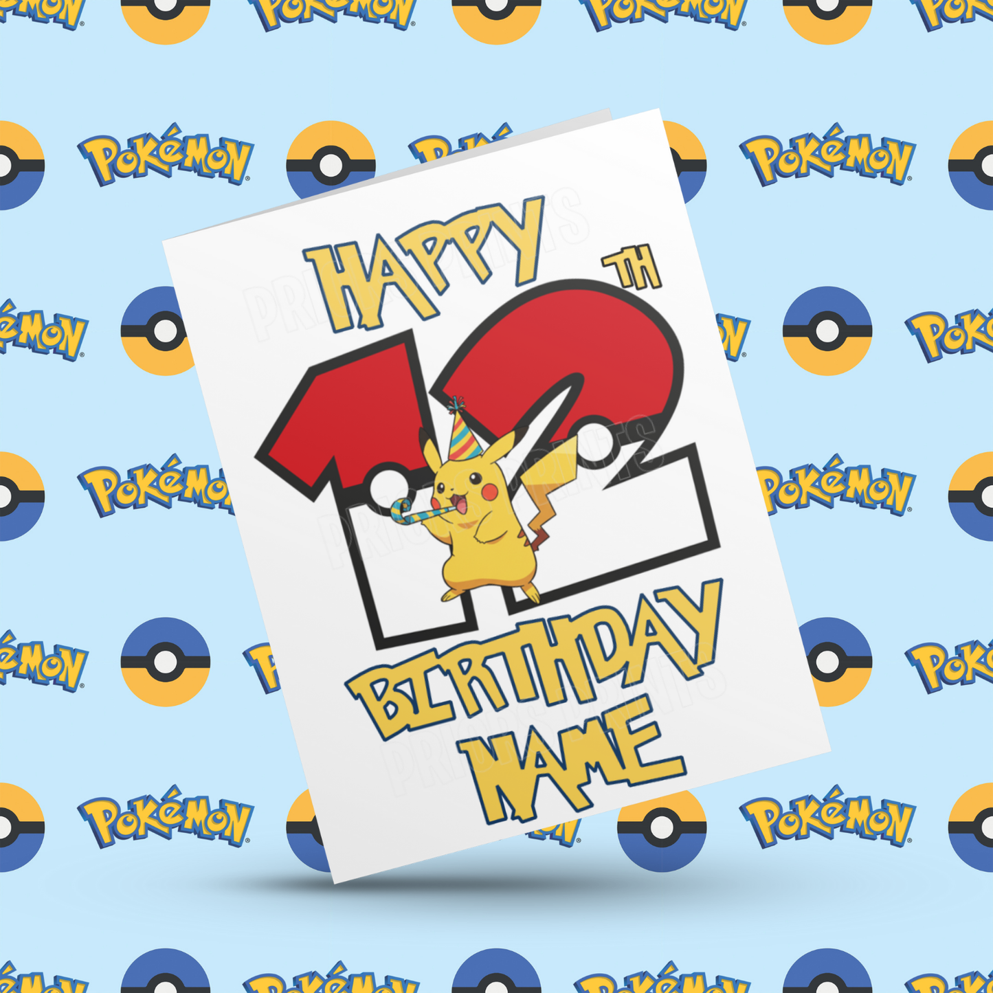 Personalised Pokemon Birthday Card with Age 1-20 Years (Pikachu)