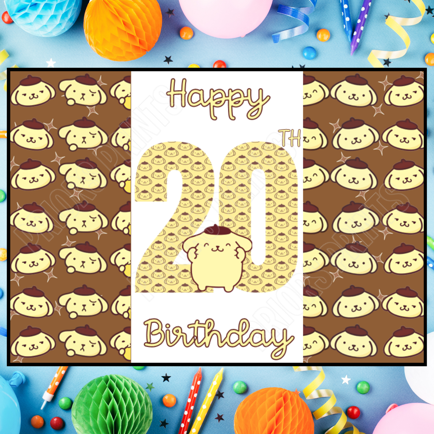 Pompompurin Birthday Chocolate Bar Wrapper with Age 5-20 Years (Matches Cards)