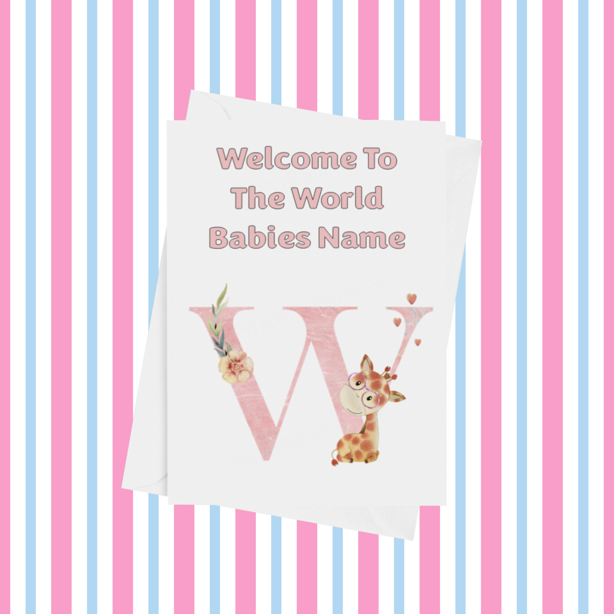 Welcome To The World Giraffe Personalised Card for New Baby in Pink