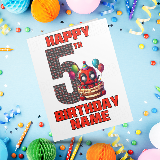 Personalised Deadpool Birthday Card with Age 5-20 Years (Marvel)