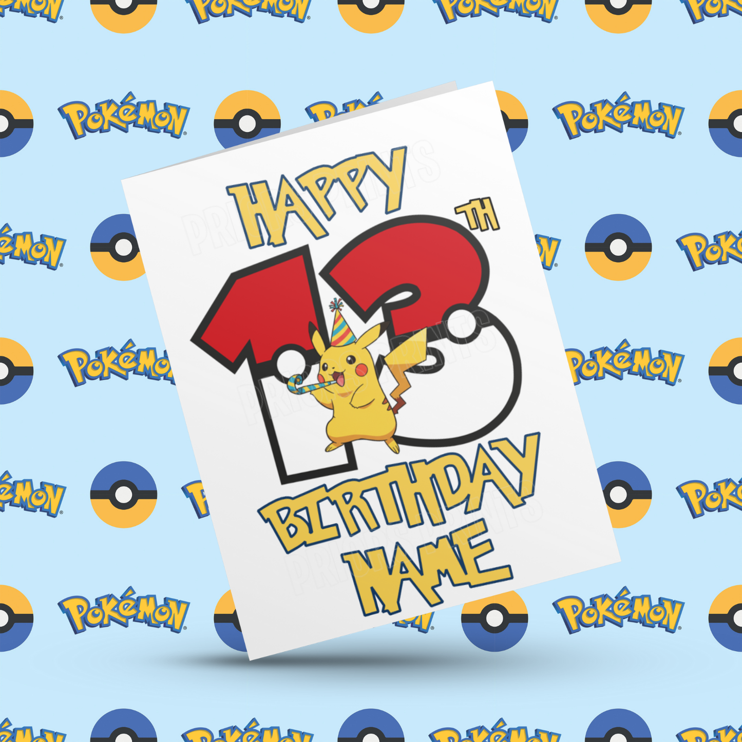 Personalised Pokemon Birthday Card with Age 1-20 Years (Pikachu)