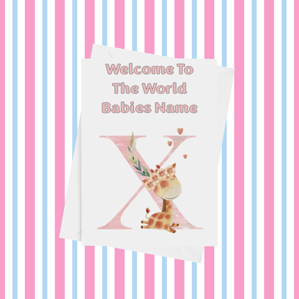 Welcome To The World Giraffe Personalised Card for New Baby in Pink