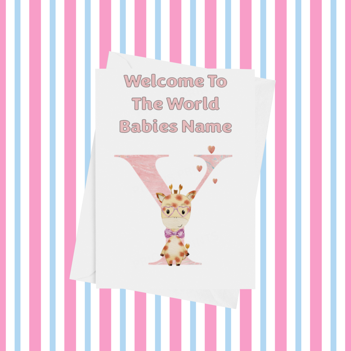 Welcome To The World Giraffe Personalised Card for New Baby in Pink