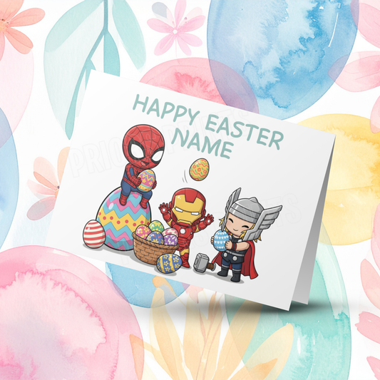 Cute Superheros Personalised Easter Card I Spiderman I Hulk I Captain America I Iron Man I Thor