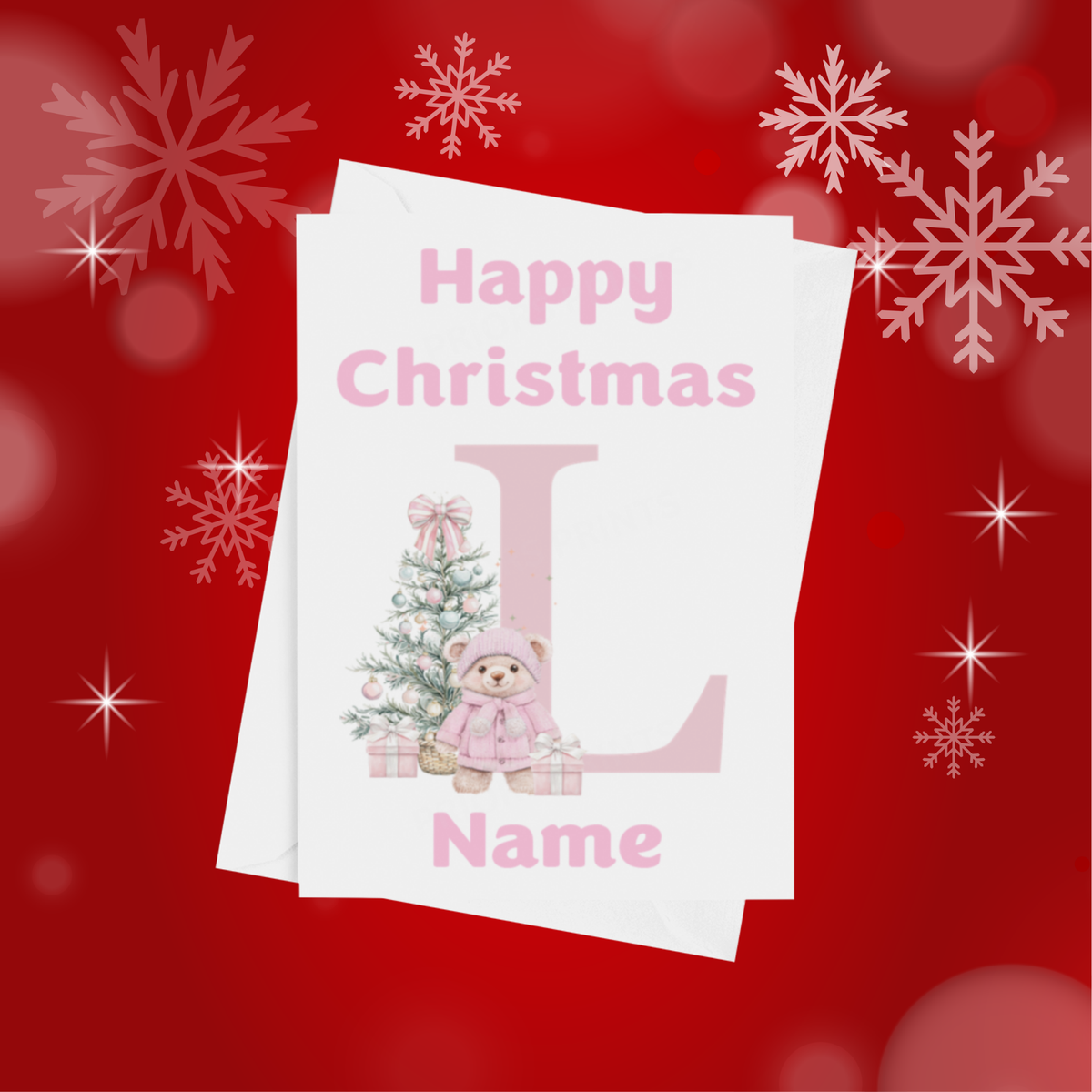 Cute Pink Bear Personalised Christmas Card