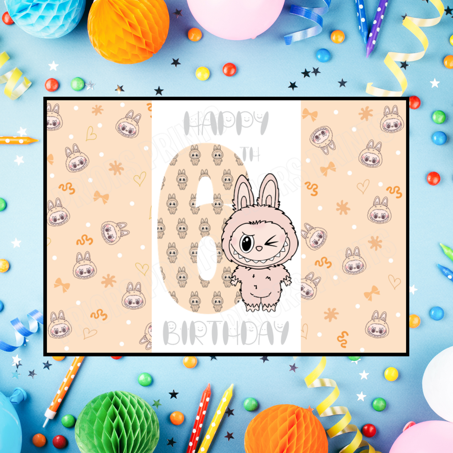 Orange Labubu Birthday Chocolate Bar Wrapper with Age 5-20 Years (Matches Cards)