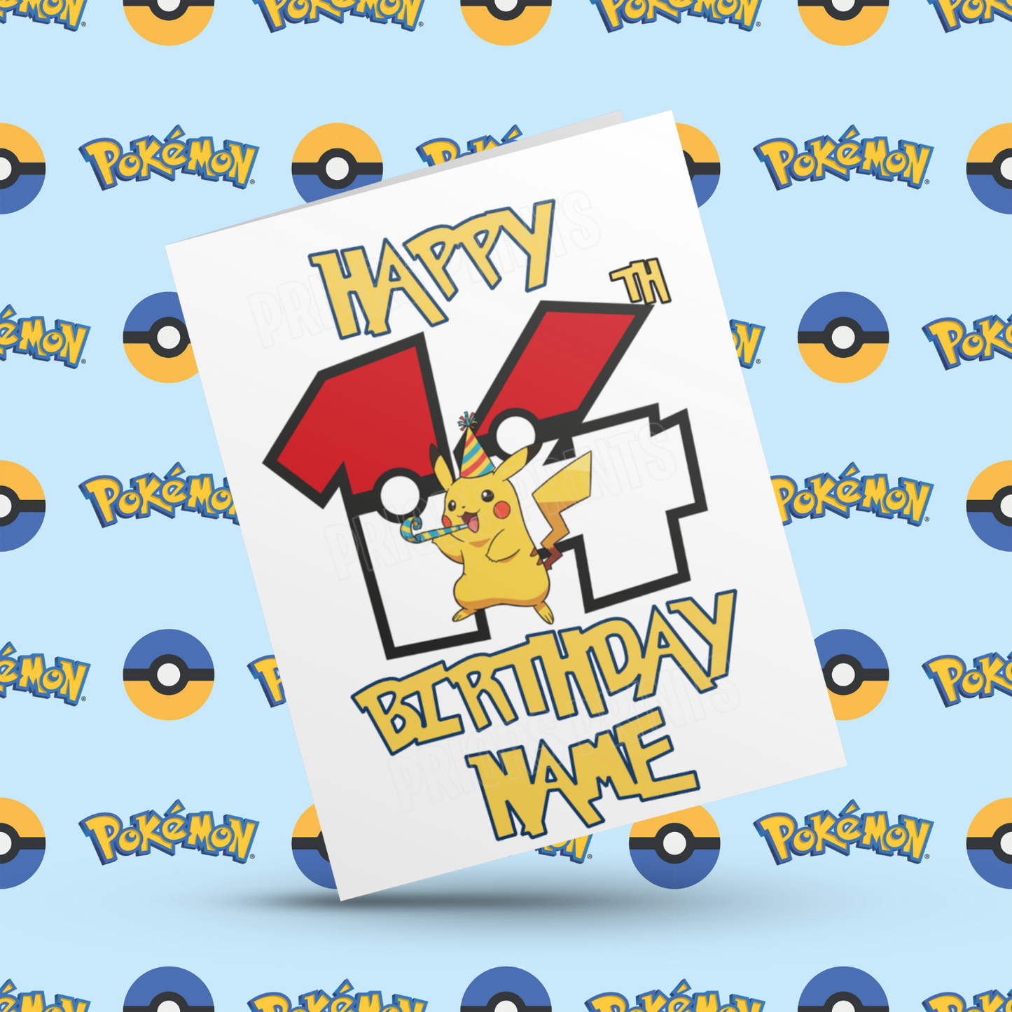 Personalised Pokemon Birthday Card with Age 1-20 Years (Pikachu)