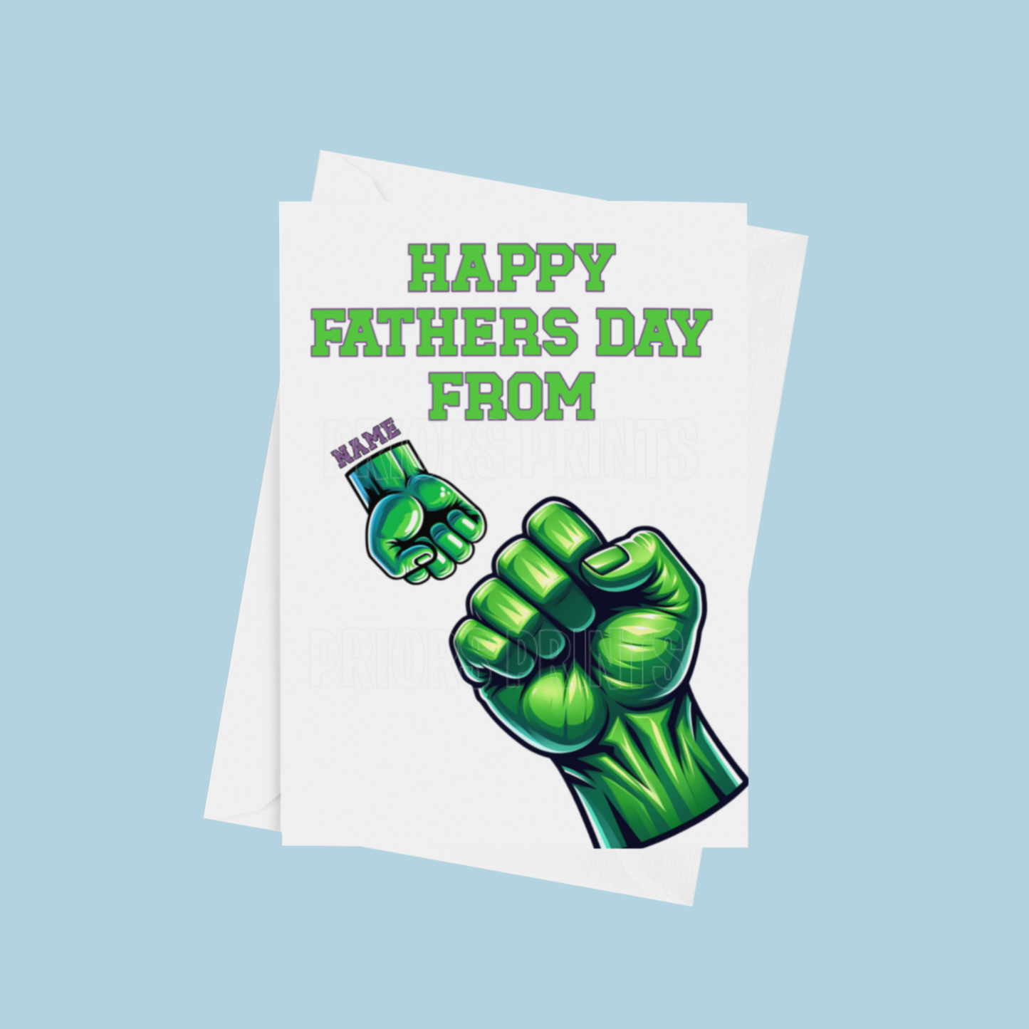 Personalised Hulk Fist Fathers Day Card for up to 5 Children