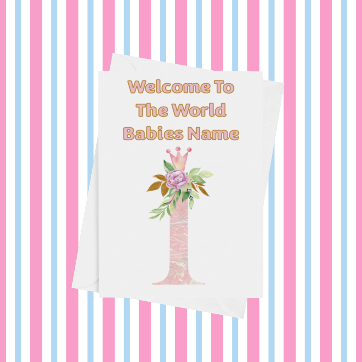 Welcome To The World Pink Crown Personalised Card for New Baby