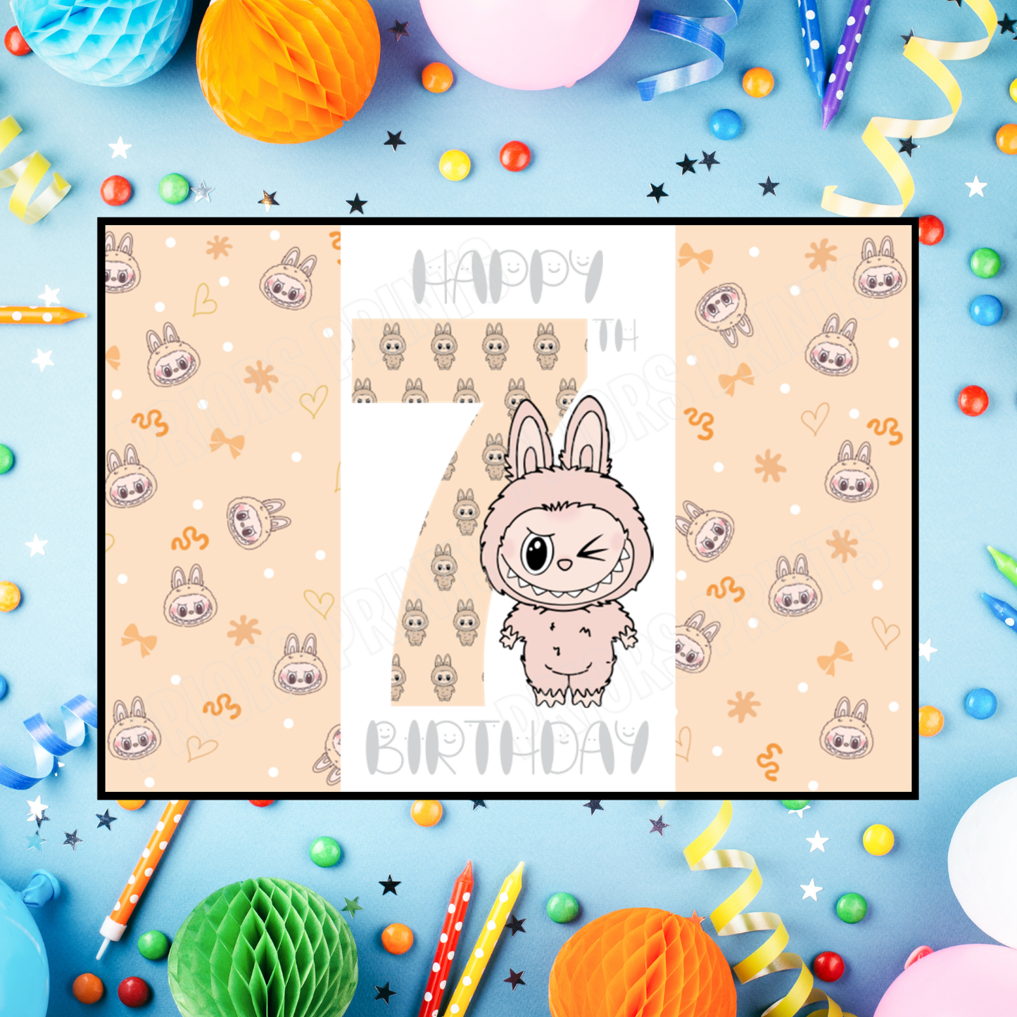 Orange Labubu Birthday Chocolate Bar Wrapper with Age 5-20 Years (Matches Cards)