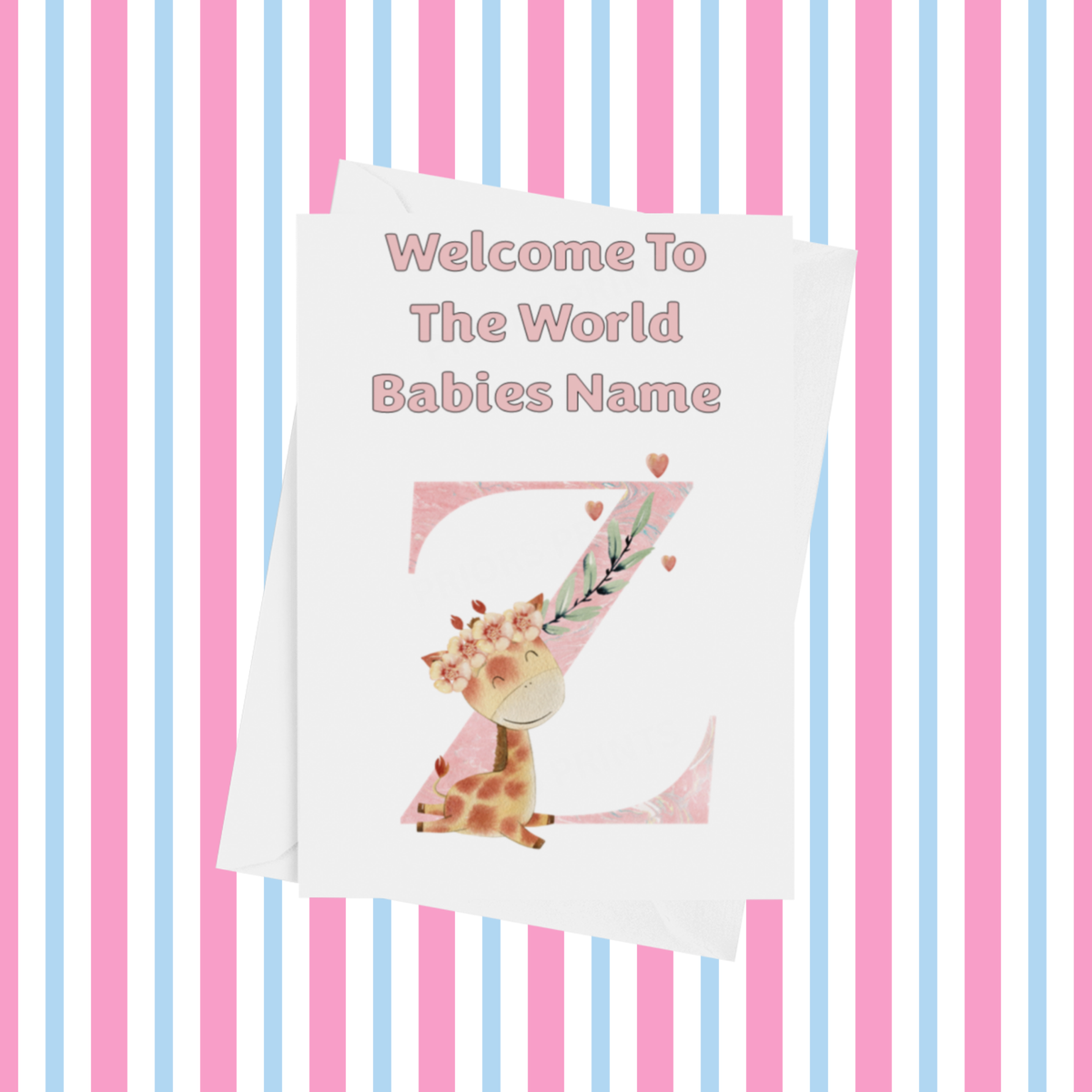 Welcome To The World Giraffe Personalised Card for New Baby in Pink