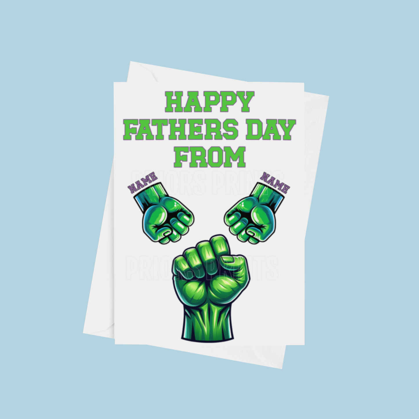 Personalised Hulk Fist Fathers Day Card for up to 5 Children