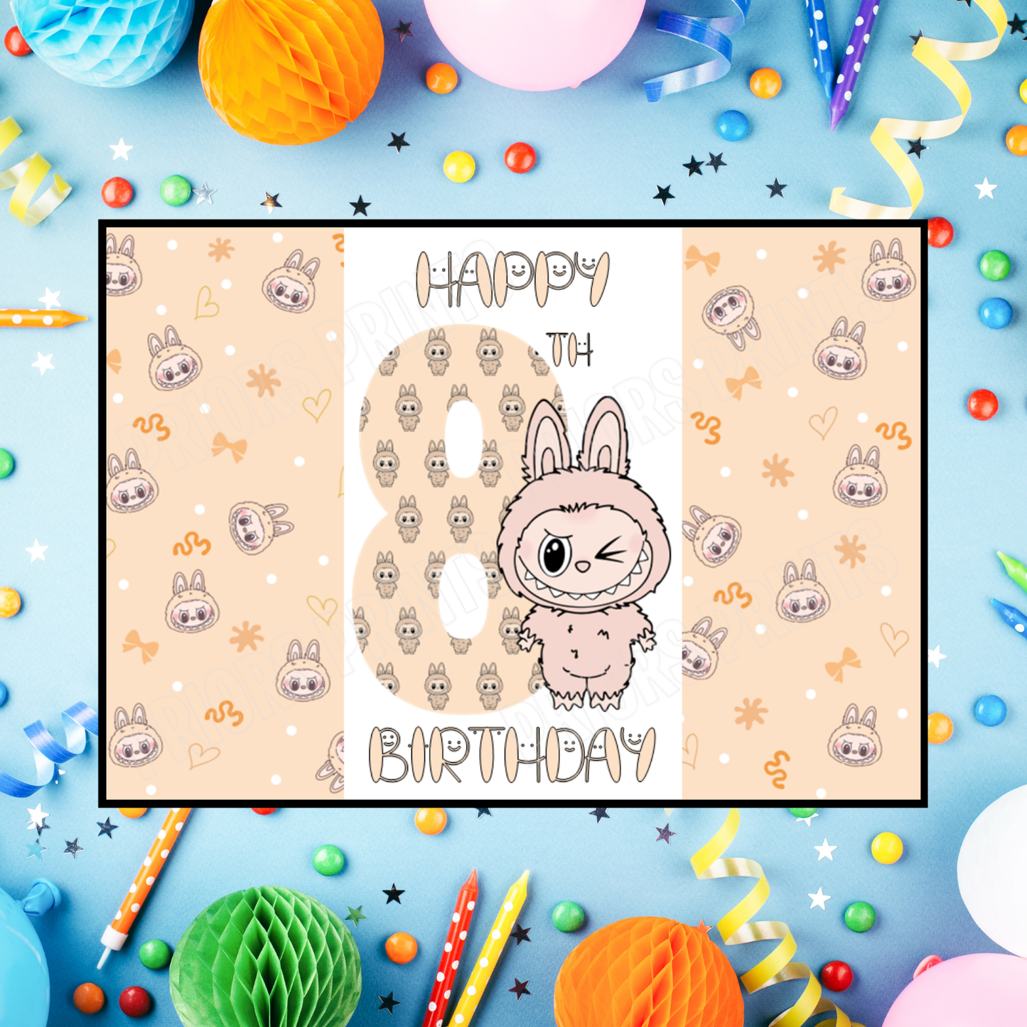 Orange Labubu Birthday Chocolate Bar Wrapper with Age 5-20 Years (Matches Cards)