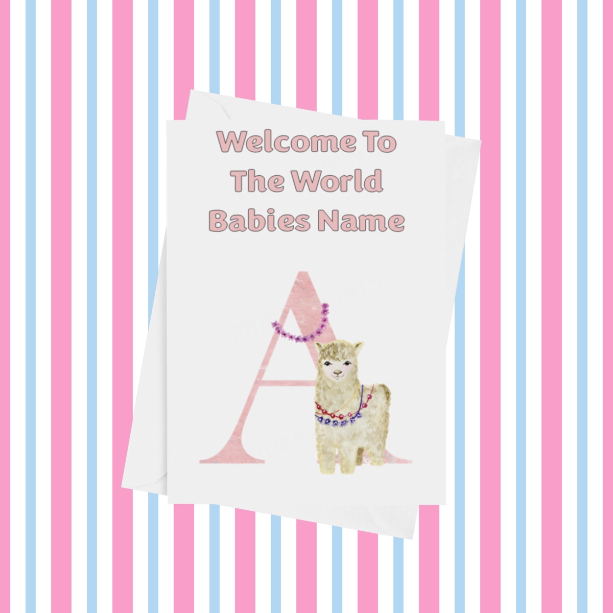 Welcome To The World Llama Personalised Card for New Baby in Pink