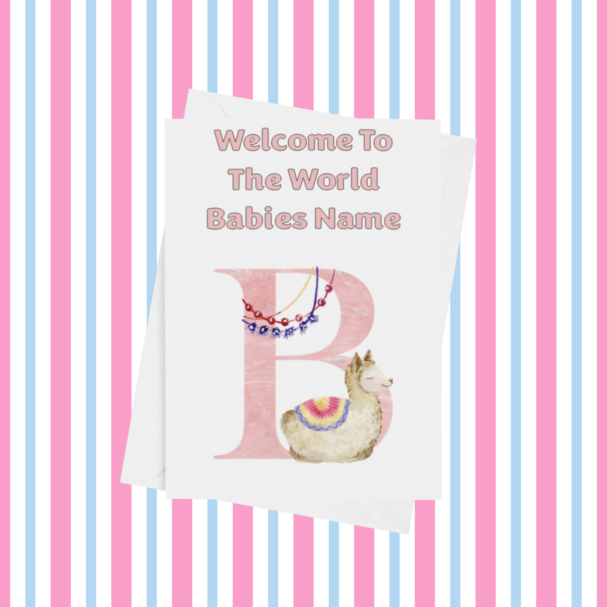 Welcome To The World Llama Personalised Card for New Baby in Pink