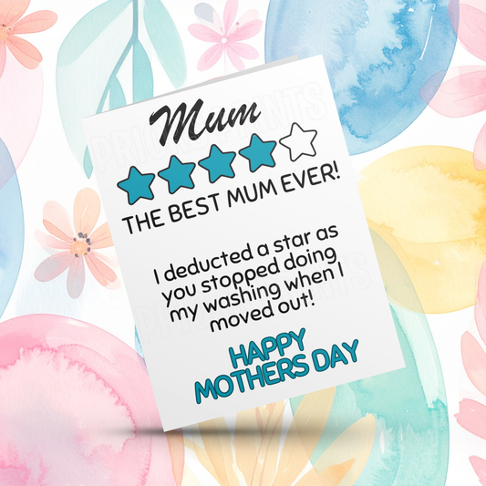 Funny 5 Star Funny Mothers Day Card for Mum