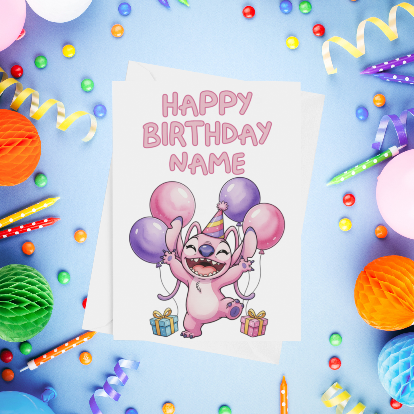 Angel, Lilo & Stitch Personalised Birthday Card