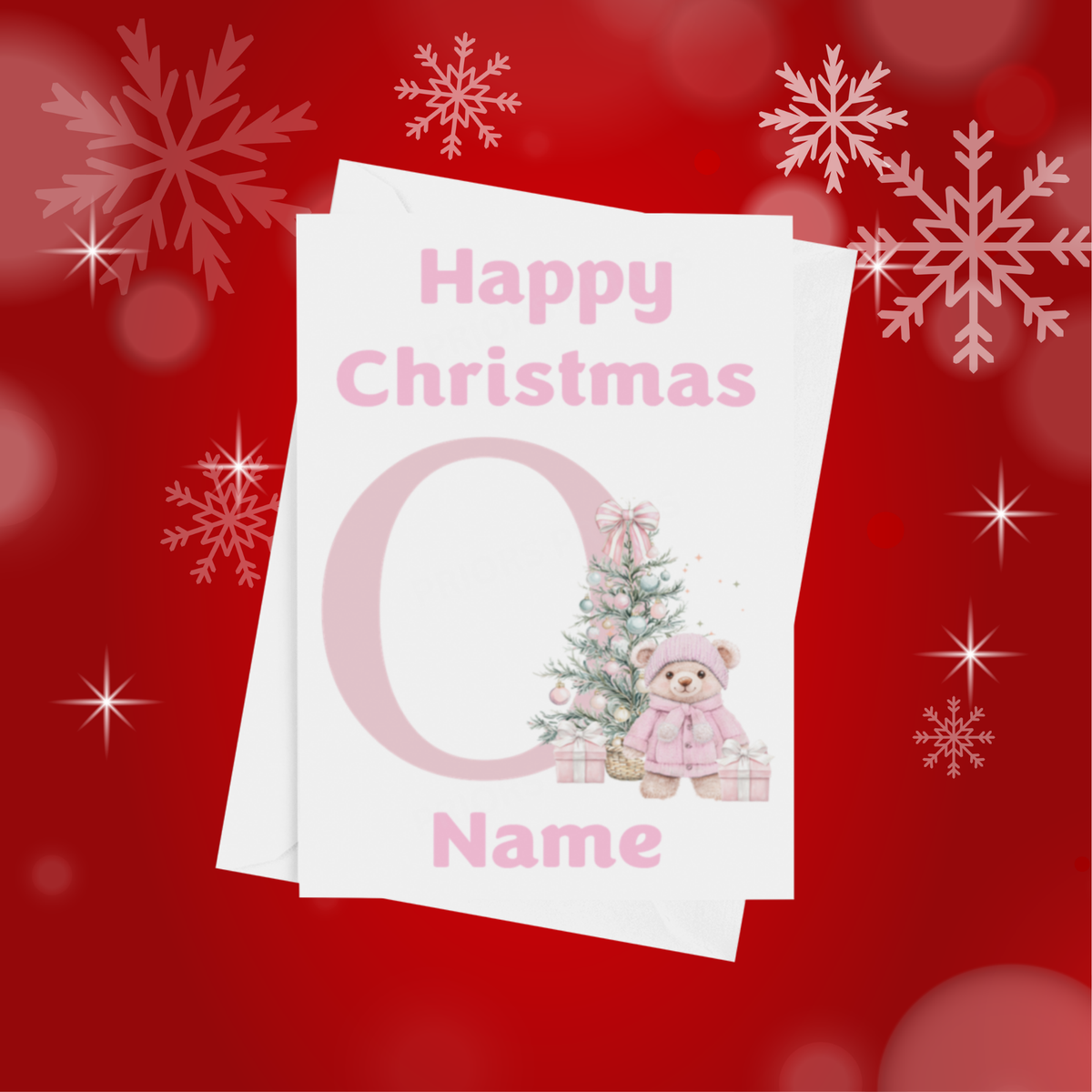Cute Pink Bear Personalised Christmas Card