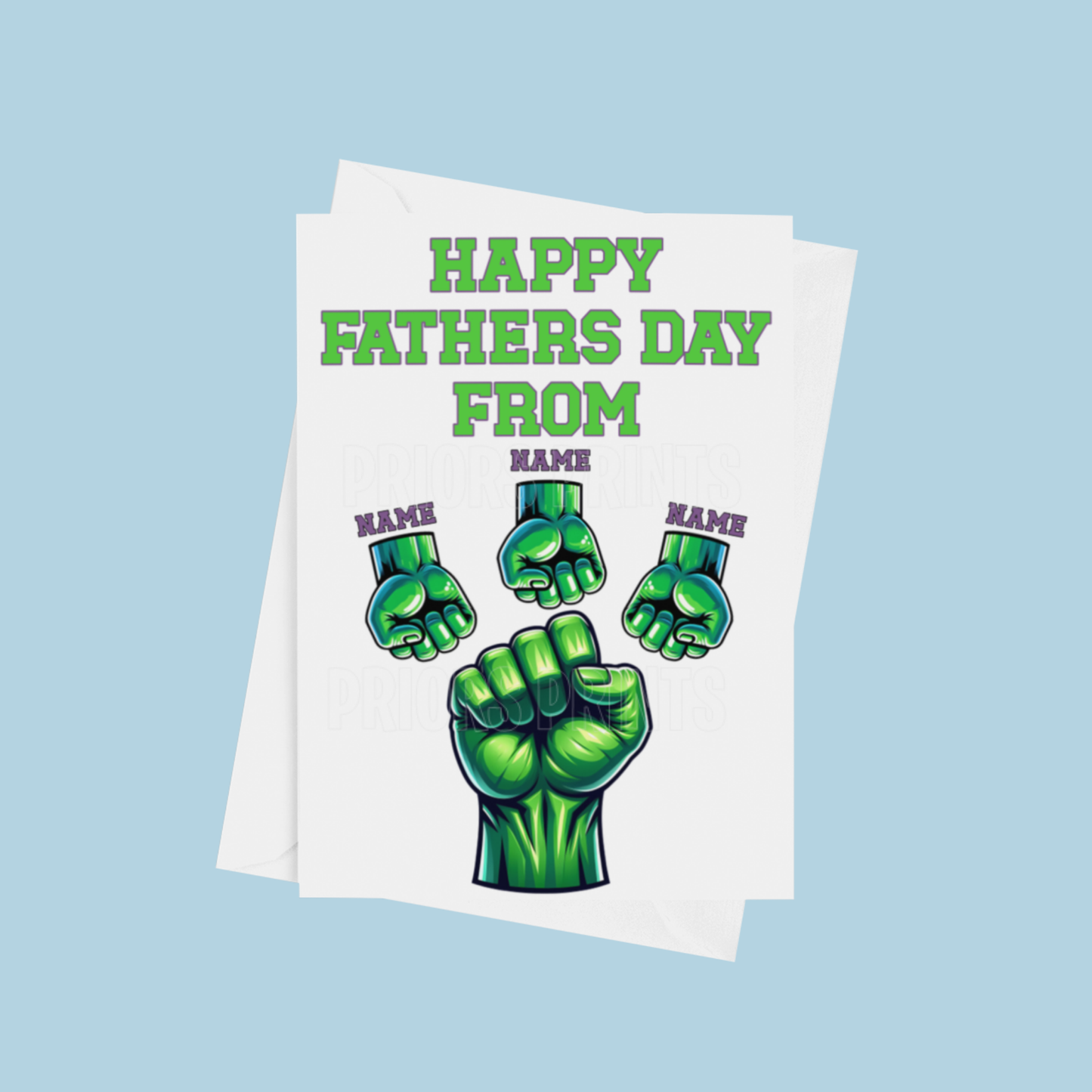 Personalised Hulk Fist Fathers Day Card for up to 5 Children
