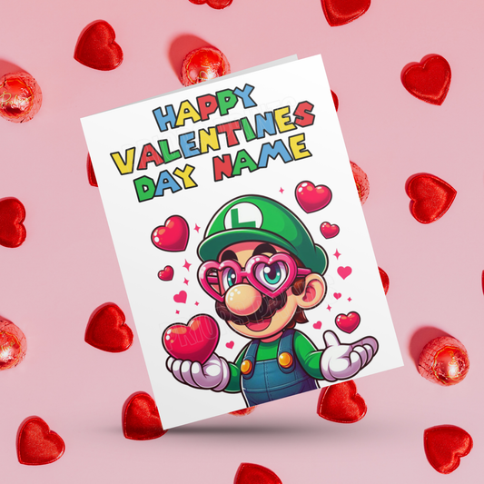 Personalised Super Mario Valentines Day Card I Luigi