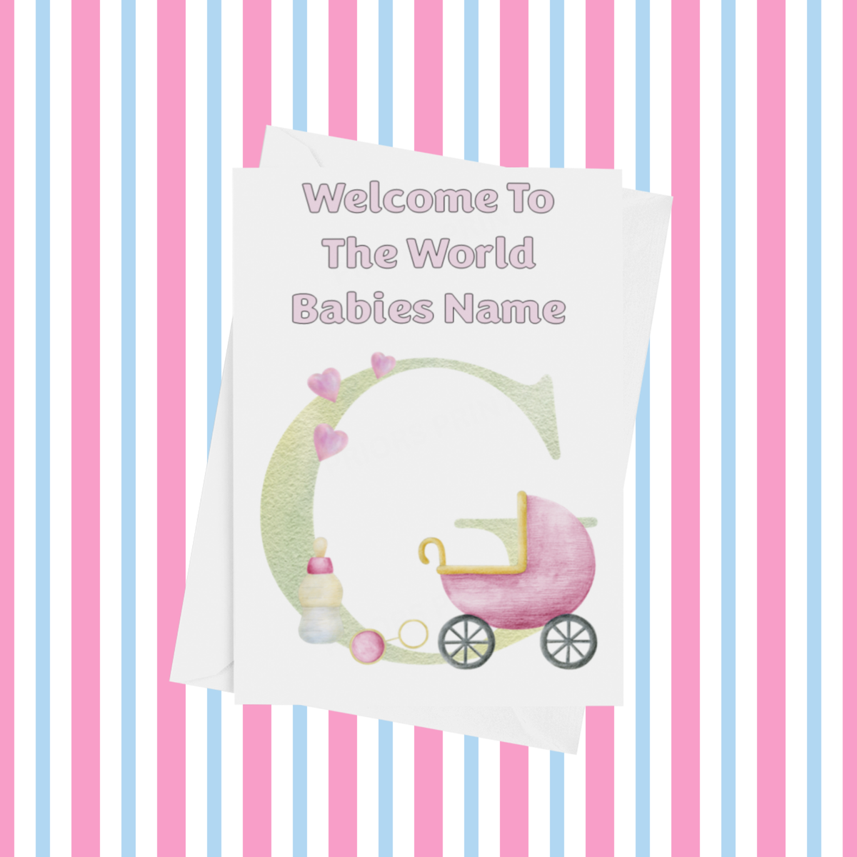 Welcome To The World Personalised Card for New Baby in Pink