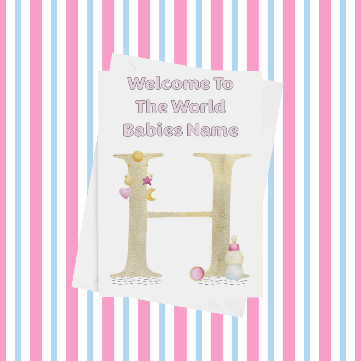 Welcome To The World Personalised Card for New Baby in Pink