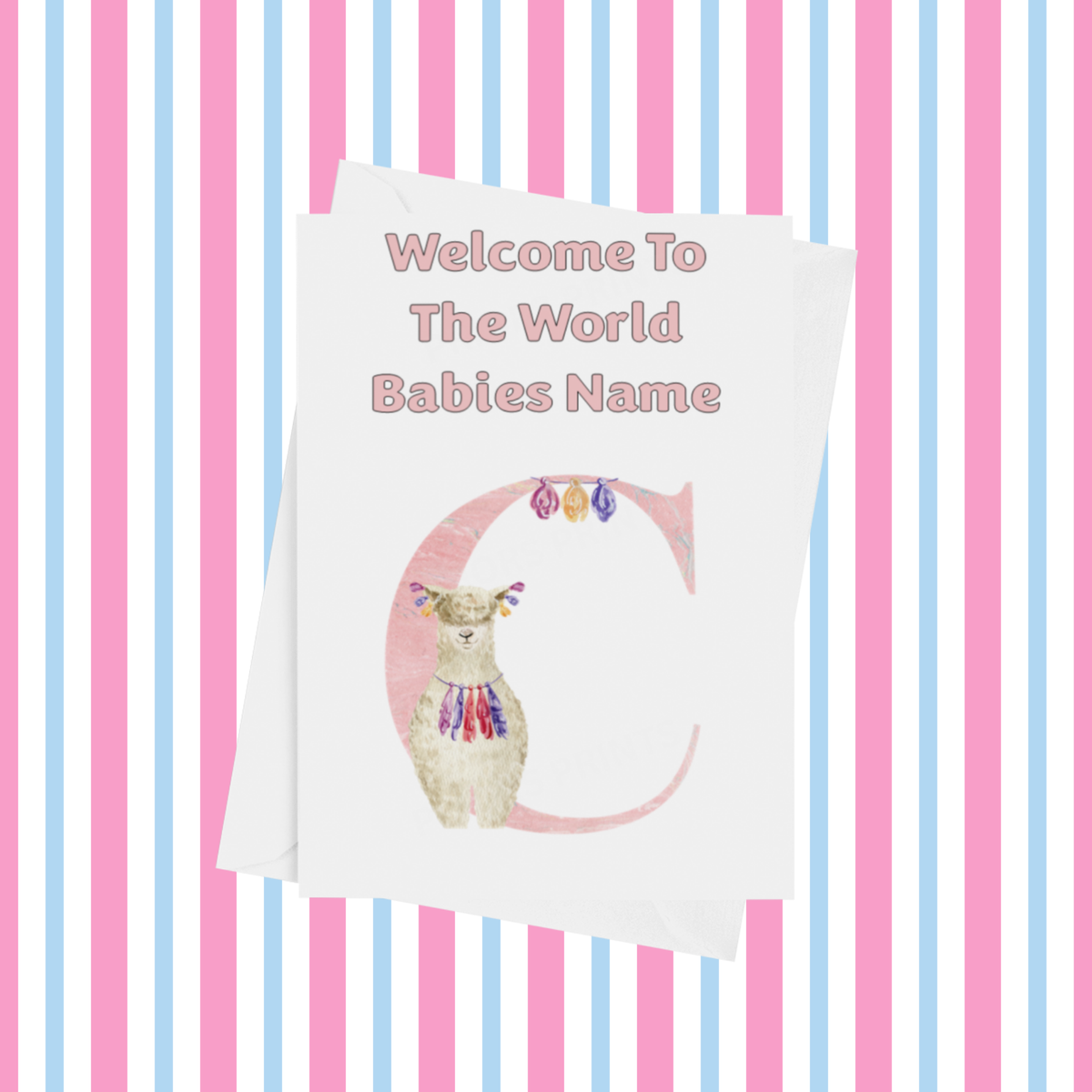 Welcome To The World Llama Personalised Card for New Baby in Pink
