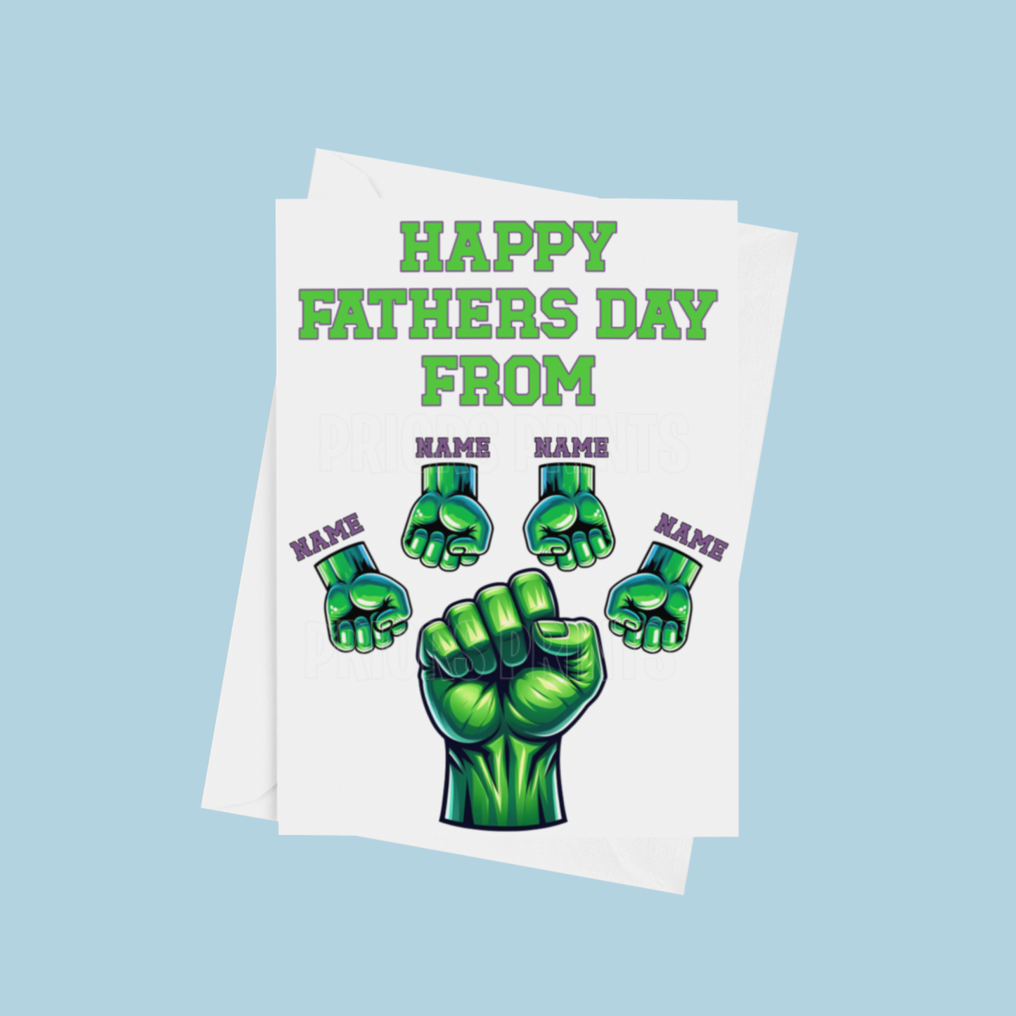 Personalised Hulk Fist Fathers Day Card for up to 5 Children