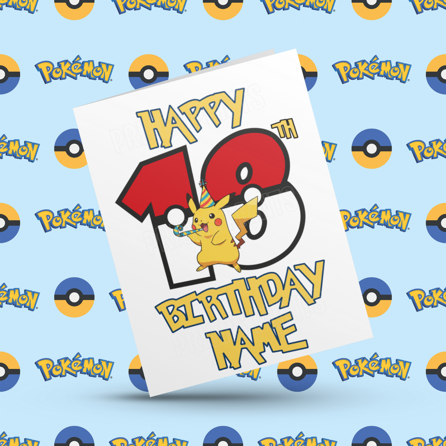 Personalised Pokemon Birthday Card with Age 1-20 Years (Pikachu)