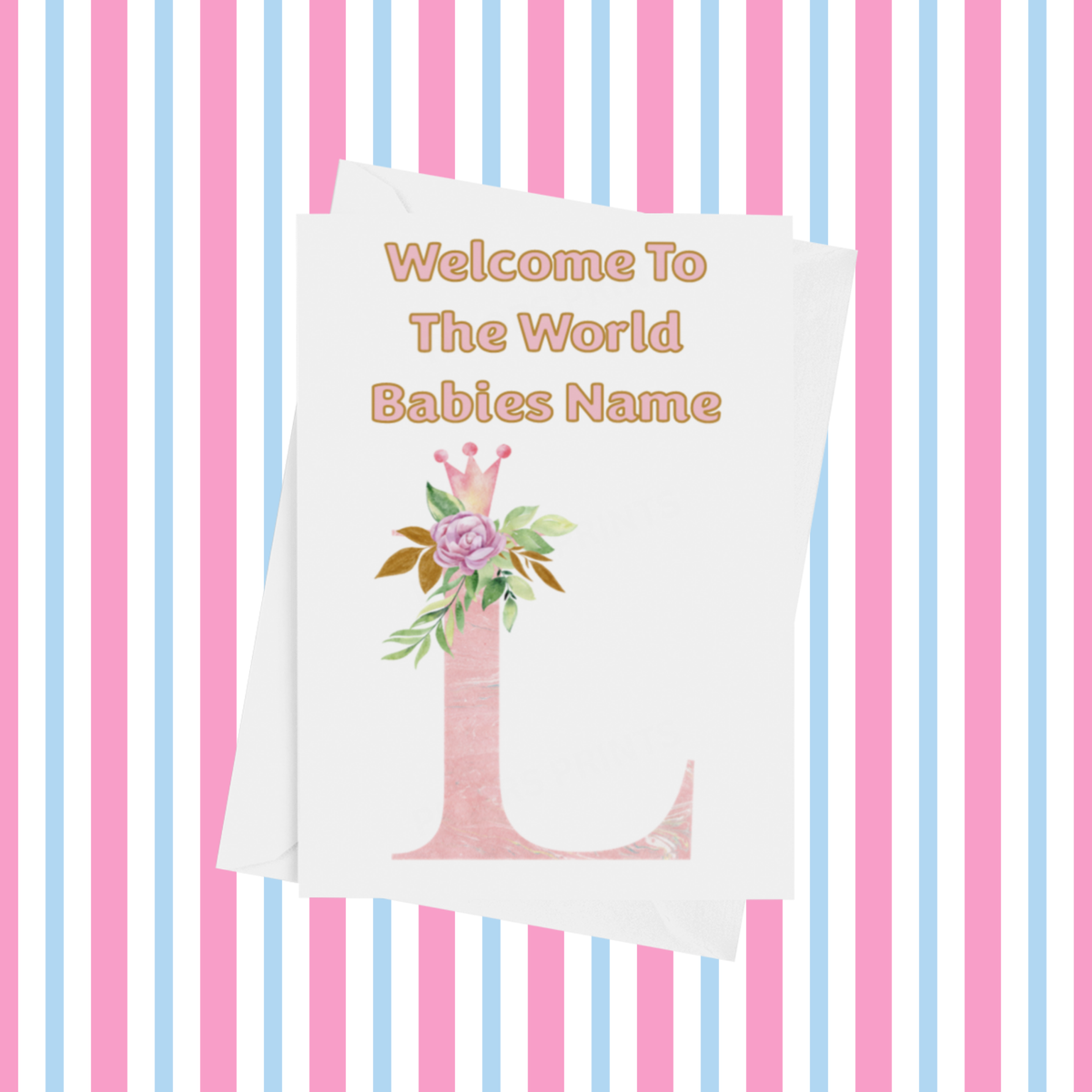 Welcome To The World Pink Crown Personalised Card for New Baby