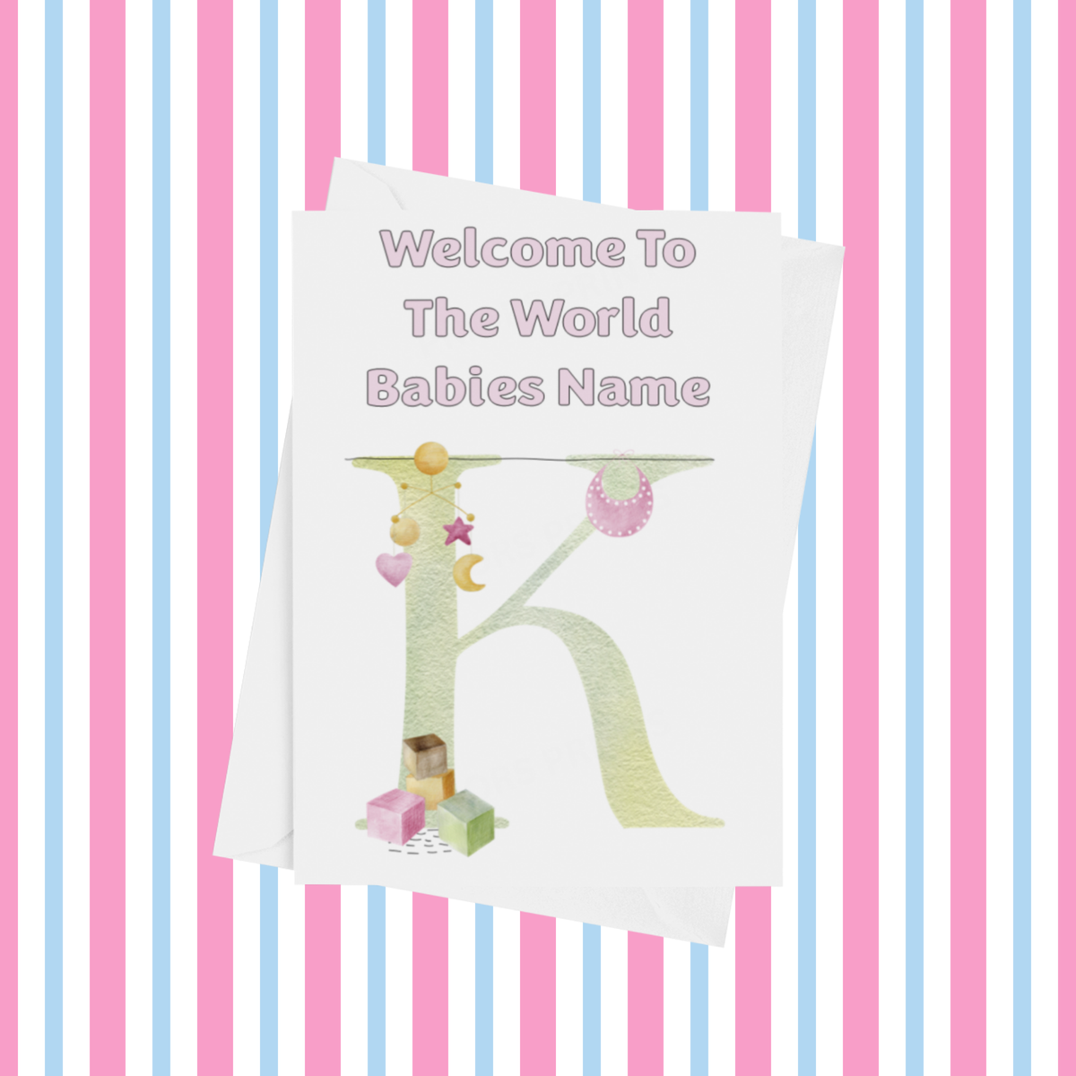 Welcome To The World Personalised Card for New Baby in Pink