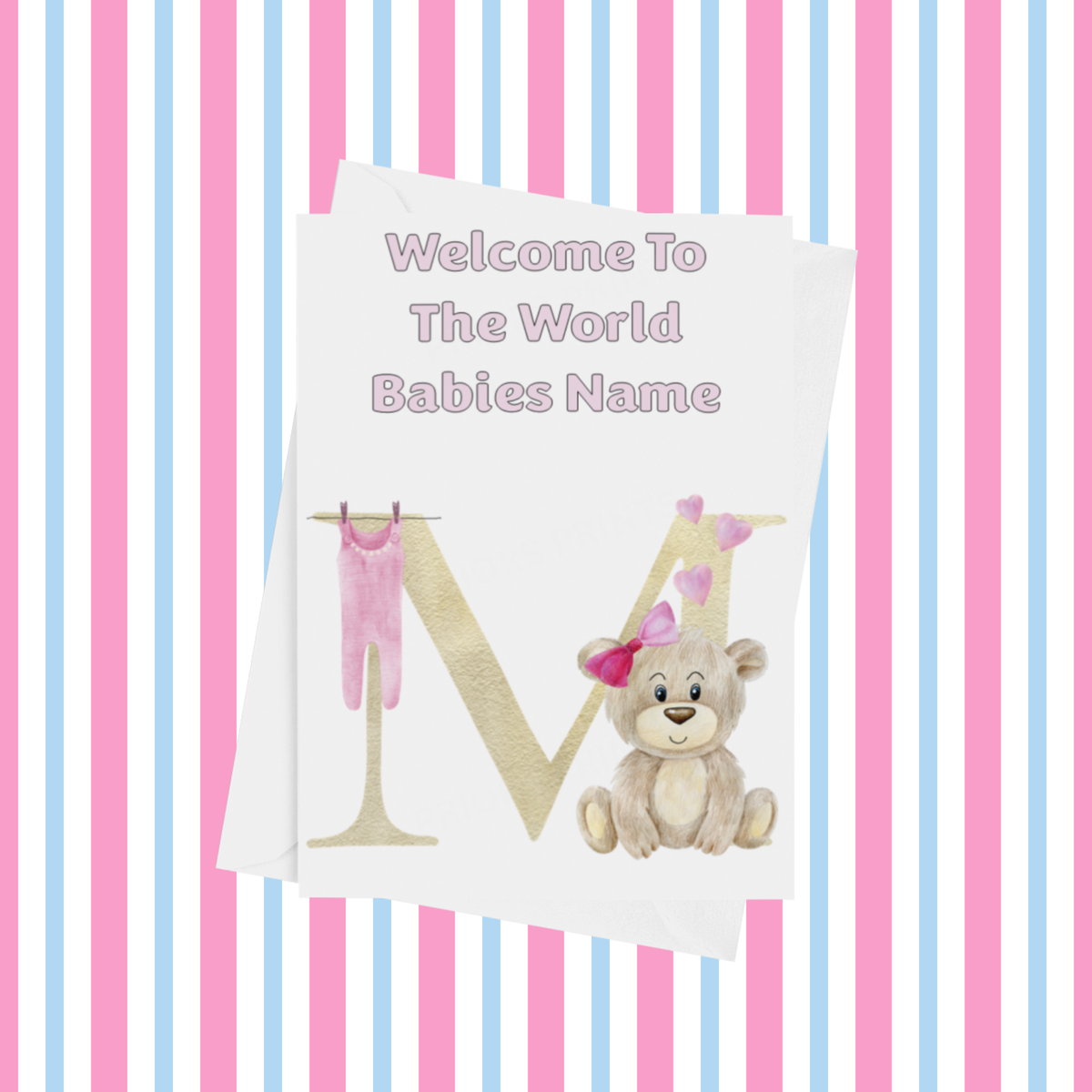 Welcome To The World Personalised Card for New Baby in Pink