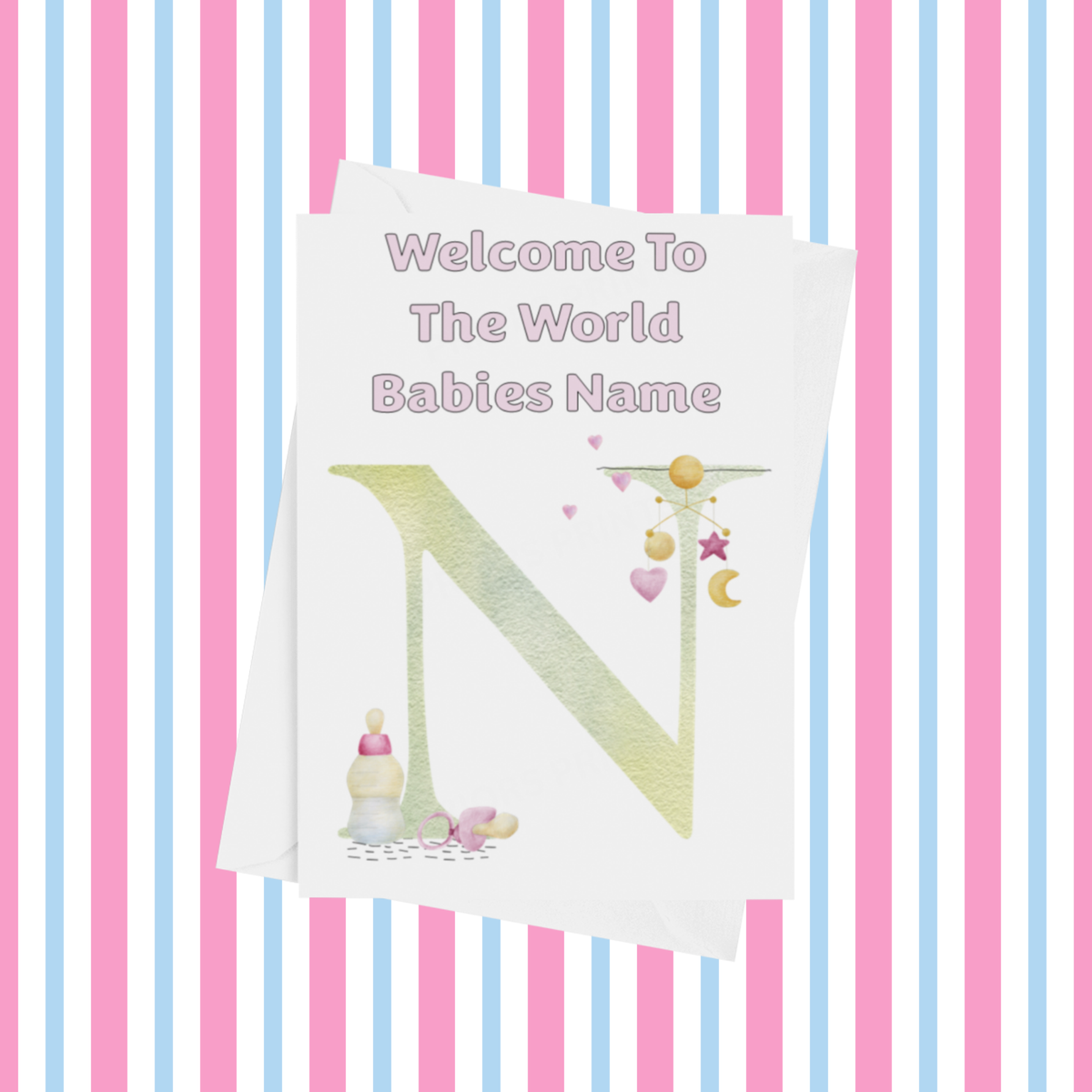 Welcome To The World Personalised Card for New Baby in Pink