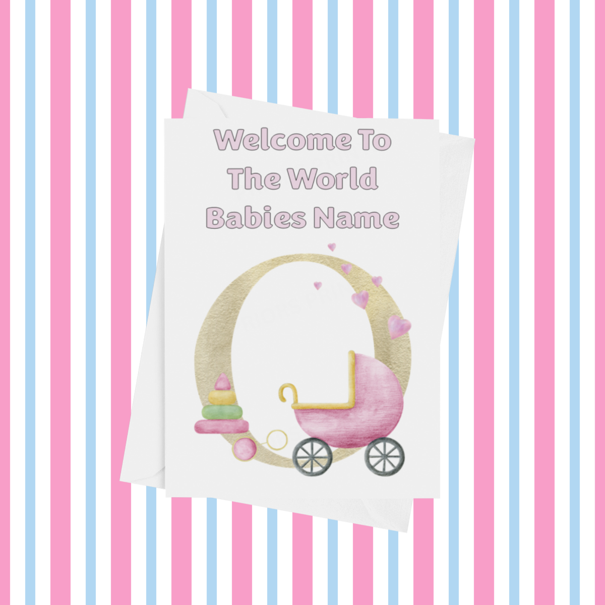Welcome To The World Personalised Card for New Baby in Pink