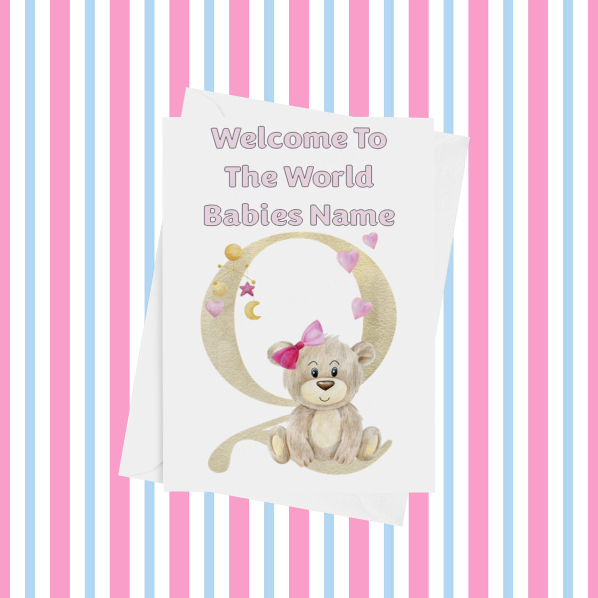 Welcome To The World Personalised Card for New Baby in Pink