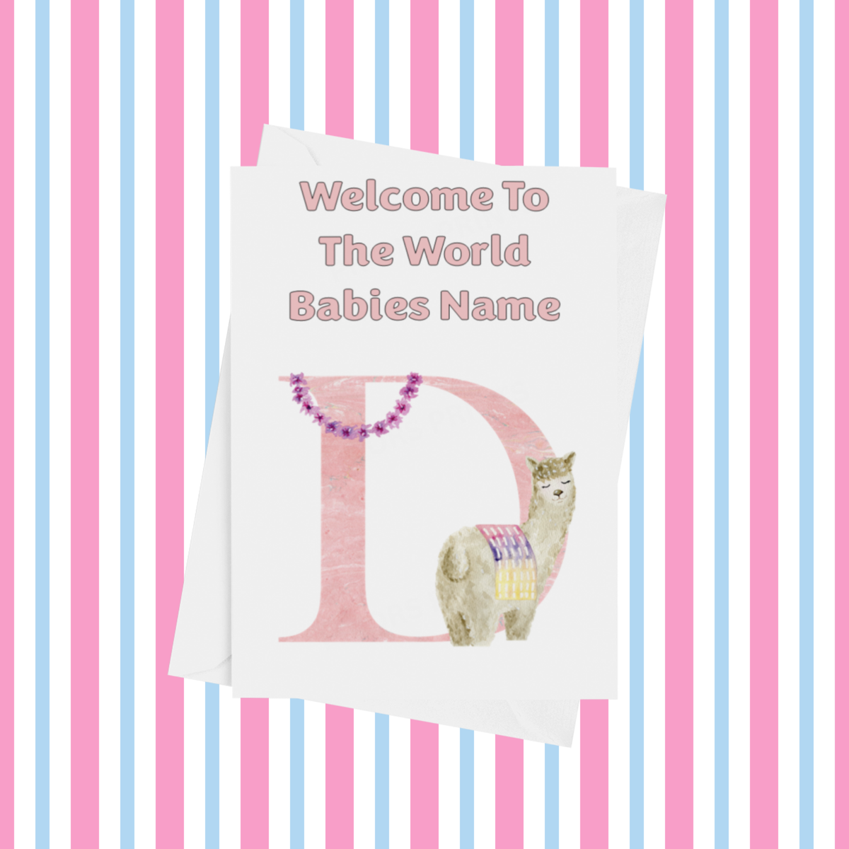 Welcome To The World Llama Personalised Card for New Baby in Pink