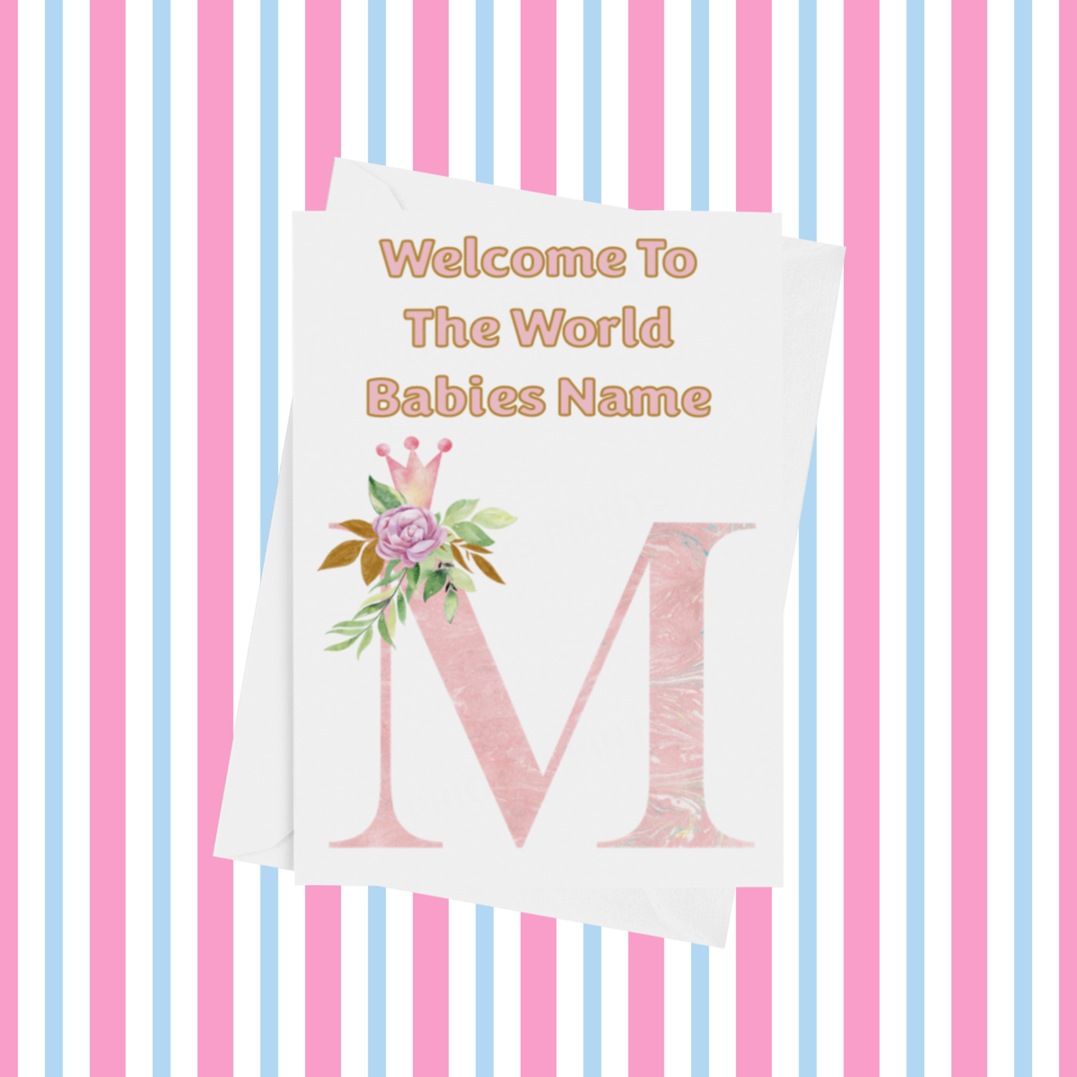 Welcome To The World Pink Crown Personalised Card for New Baby