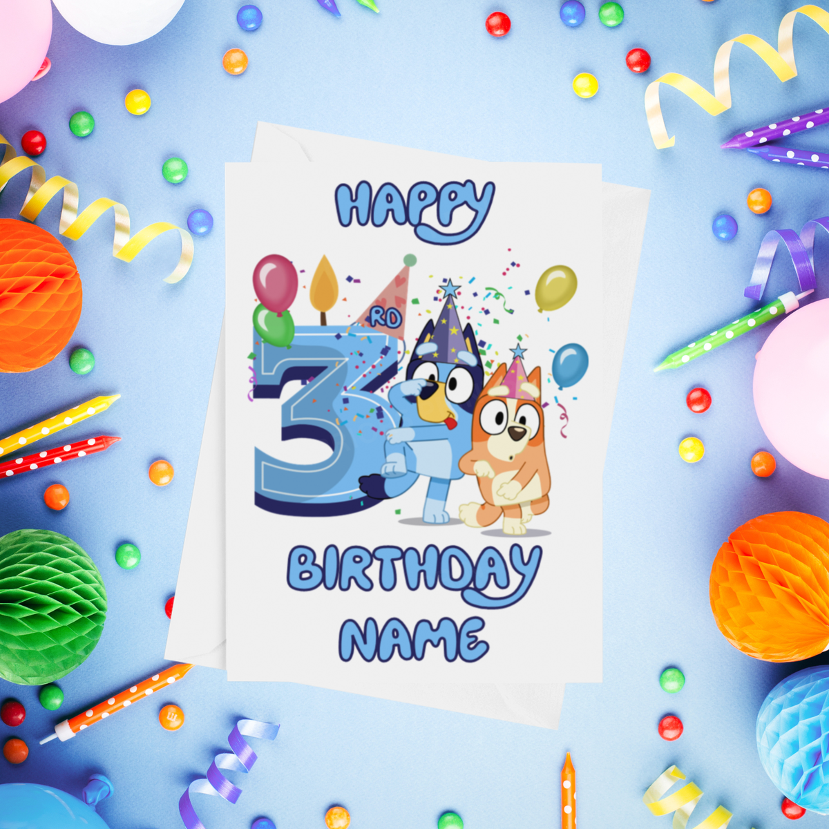 Bluey & Bingo Personalised Birthday Card with Child's Age 1-9 Years in Pink or Blue