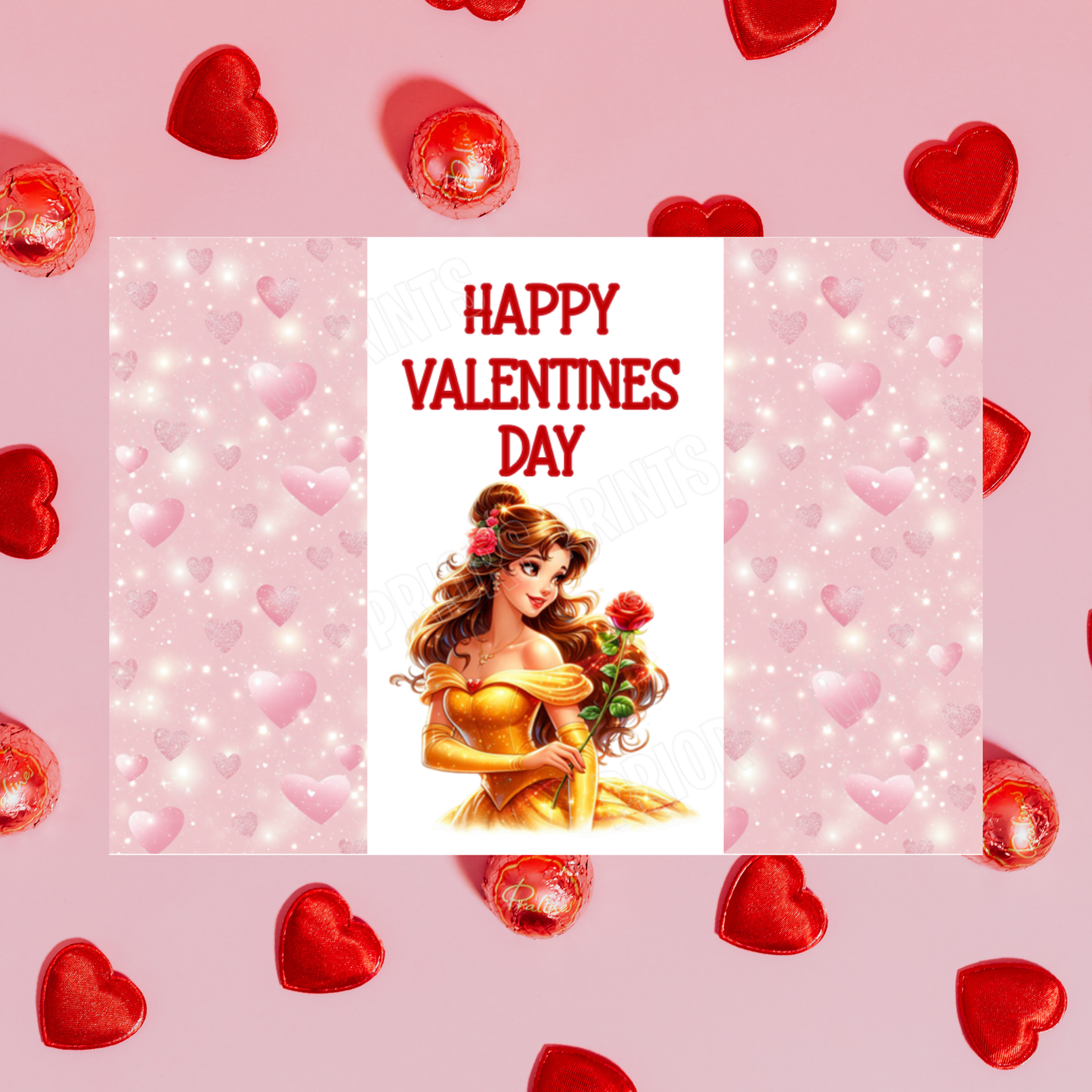 Princess Valentines Day Chocolate Bar Wrappers Anna  Belle  Cinderella  Merida Elsa  Jasmine  Ariel Mulan  Rapunzel  Snow White