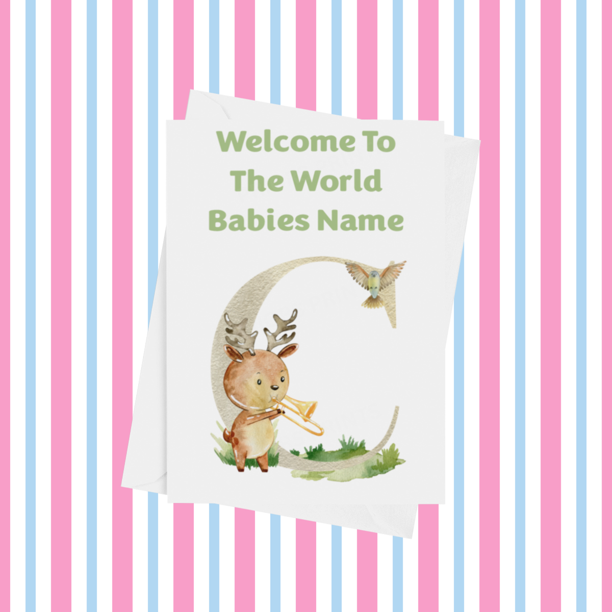 Welcome To The World Music Animals Personalised Card for New Baby