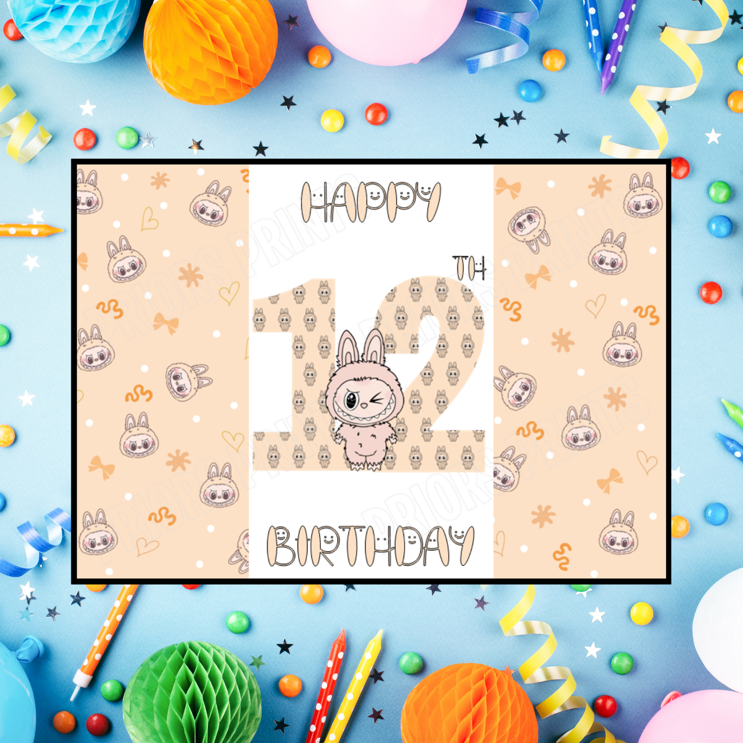 Orange Labubu Birthday Chocolate Bar Wrapper with Age 5-20 Years (Matches Cards)