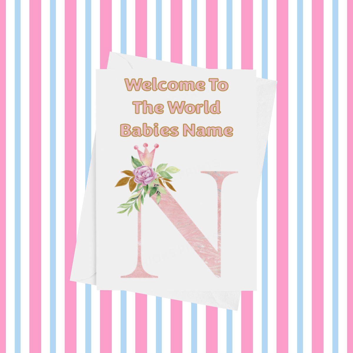 Welcome To The World Pink Crown Personalised Card for New Baby