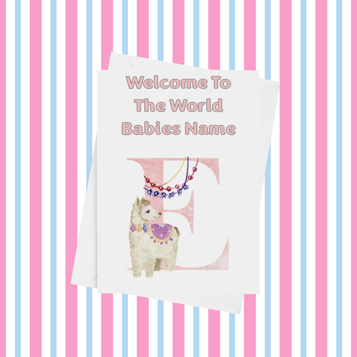 Welcome To The World Llama Personalised Card for New Baby in Pink
